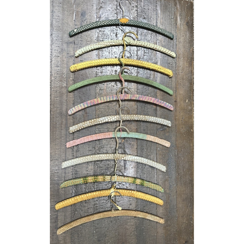 Lot of 11 Vintage Crochet Covered Clothes Hangers Shabby Cottage Boudoir